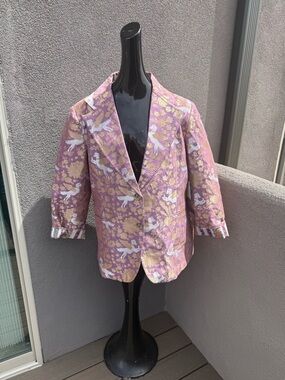 NWT $820 Luxury Brocade Unicorn Blazer Jacket Mauve Gold Metallic XL LA FUORI